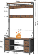 39" Hall Tree with Storage Coat Rack freestanding Entryway Furniture Bench - Image 3
