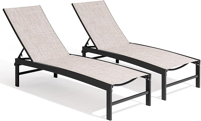 Crestlive Products Chaise Lounge Chair Outdoor Set of 2, Adjustable 5 Positions by CrestliveProducts