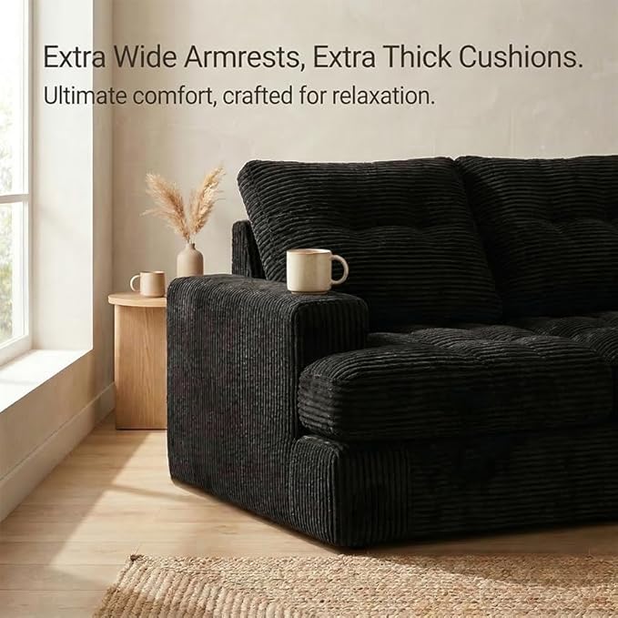 85" Corduroy 3 Seater Sofa in a Box, High-Density Foam Couch, No Assembly - Image 6