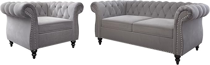 QHITTY 2 Piece Living Room Set, Sectional Chesterfield Sofa Chair Contemporary by QHITTYFurnitureLife