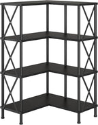 HOOBRO Corner Bookshelf, 4-Tier L-Shaped Bookcase, Industrial Open Display by HOOBRO