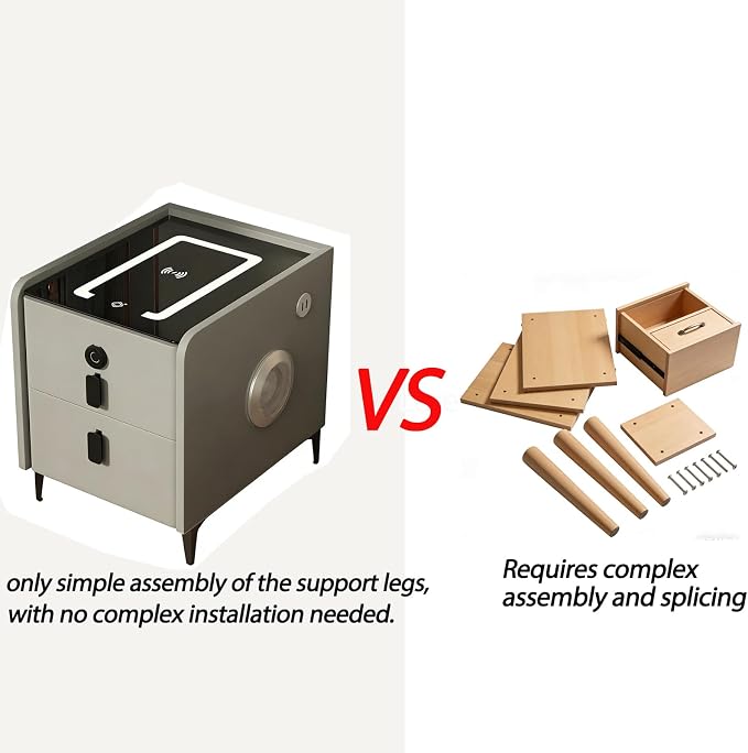 Smart Nightstand with 2 Drawers, with Fingerprint Lock Drawer, Nightstand with - Image 9