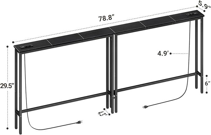 ELYKEN 2 Pack 5.9" Narrow Console Sofa Table - Image 3