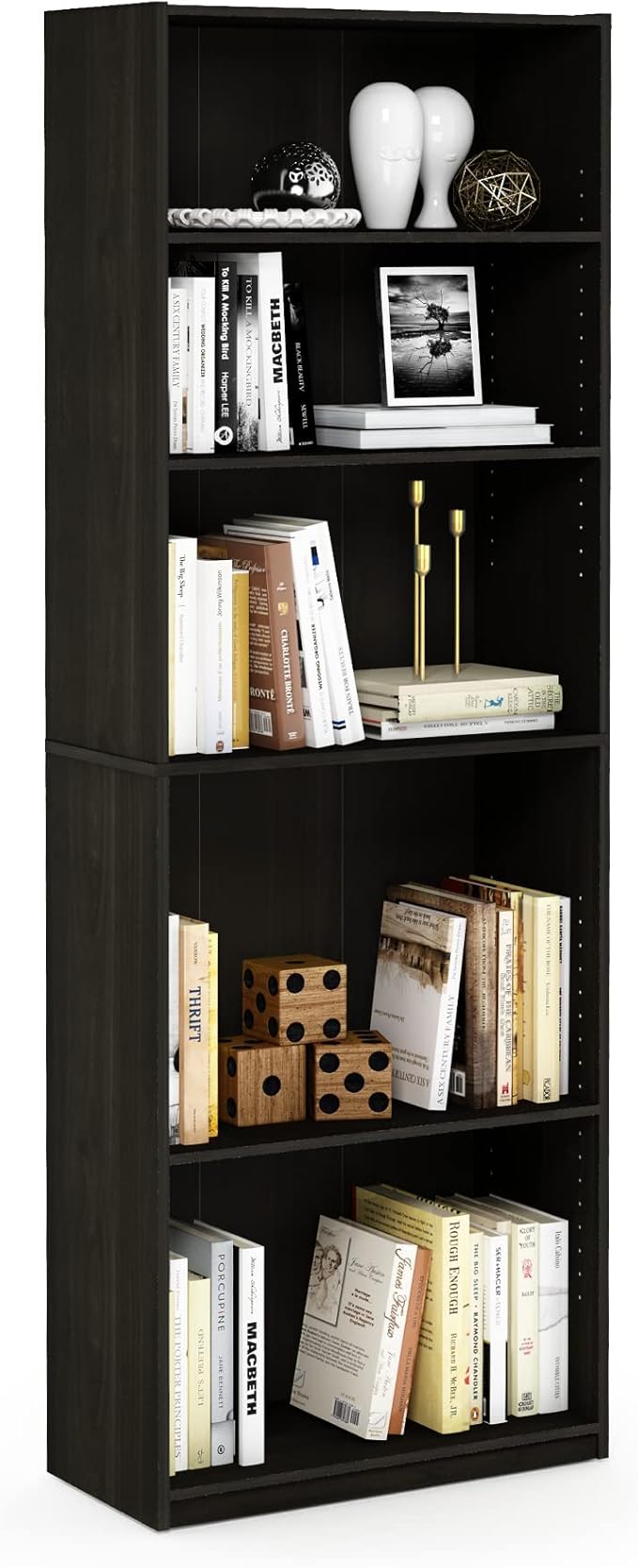 Furinno Jaya Book Shelf, 5-Tier Bookshelf, Tall Standing Bookcase - Image 5