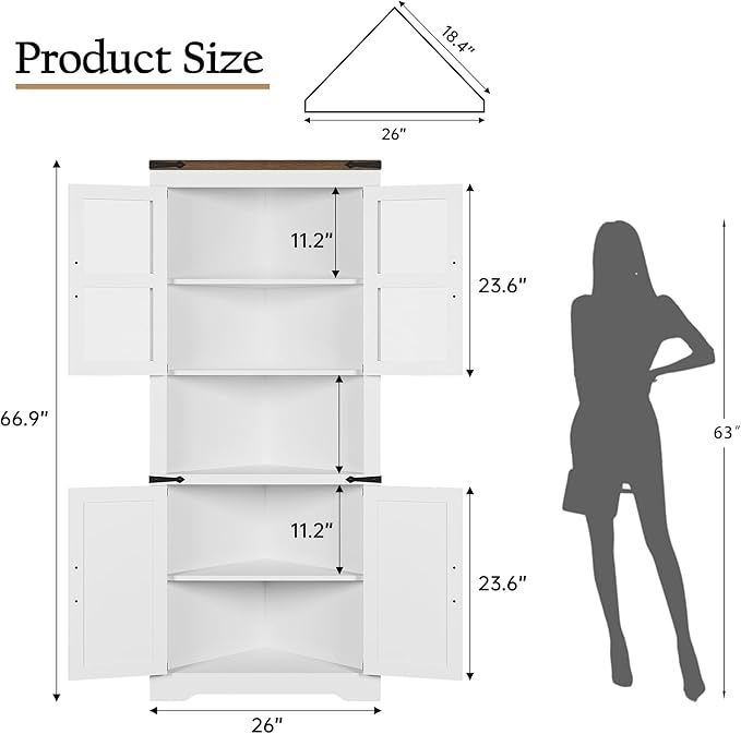 GarveeHome Tall Corner Cabinet, Farmhouse Corner Storage Cabinet - Image 2