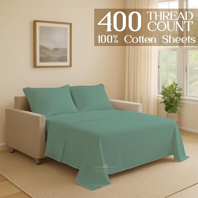 Sleeper Sofa Bed Sheet, 100% Cotton 400 Thread Count, 4 Piece Set, Deep Pocket - Image 2