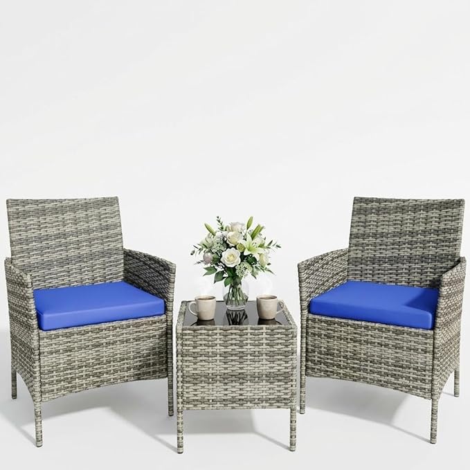 3 Piece Outdoor Patio Furniture Set, All-Weather PE Rattan Wicker Chairs by Garvee