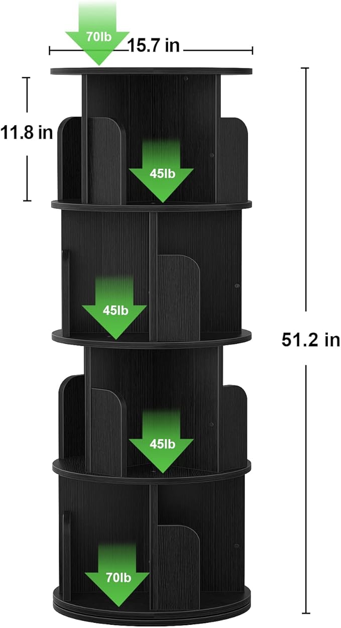 Aheaplus Rotating Bookshelf, 360 Revolving Bookshelf Tower - Image 3