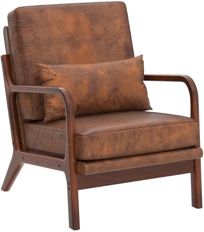 Mid Century Modern Accent Chair Set of 2 Living Room- Comfy Solid Wood Arm Chair - Image 5