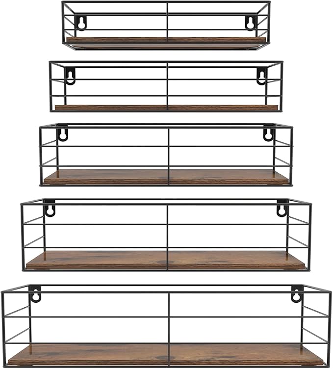 CRUGLA Floating Wall Shelves Set of 5, Wall Mounted Bathroom Shelves, Hanging by CRUGLA