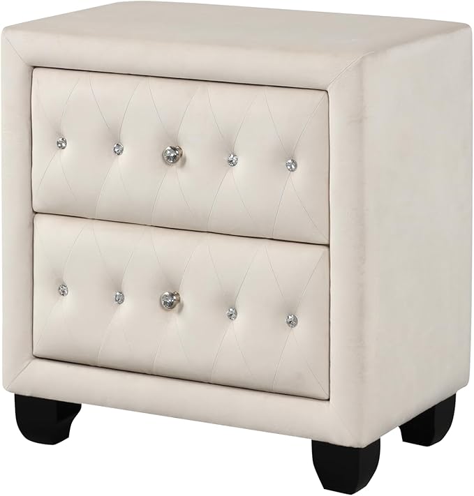 Sophia Modern Style Crystal Tufted 2-Drawer Nightstand Upholstered - Image 4