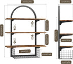 3 Tier Floating Shelf with Storage Baskets, Wall Mounted Bathroom Shelves Over - Image 2