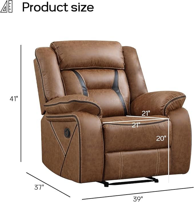 EBELLO Faux Leather Manual Recliner Chair, Modern Design Single Reclining Sofa - Image 2
