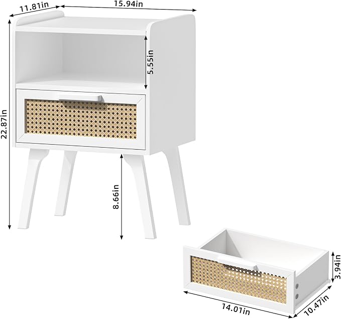Lerliuo Rattan Nightstands Set of 2, Bedside Table - Image 3