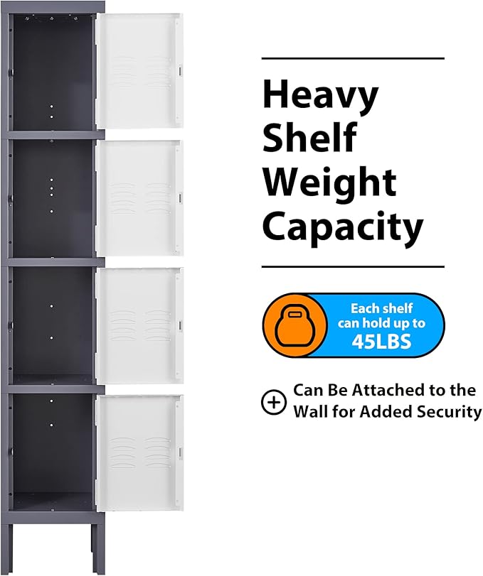 Metal Locker with 5 Doors, 5 Tier Locker Steel Employees Lockers, Tall Steel - Image 6