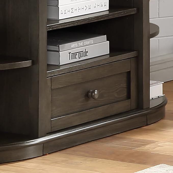 Transitional Grey 48-inch 7-Shelf Sofa Table Farmhouse Semi-Circle Rubberwood - Image 3