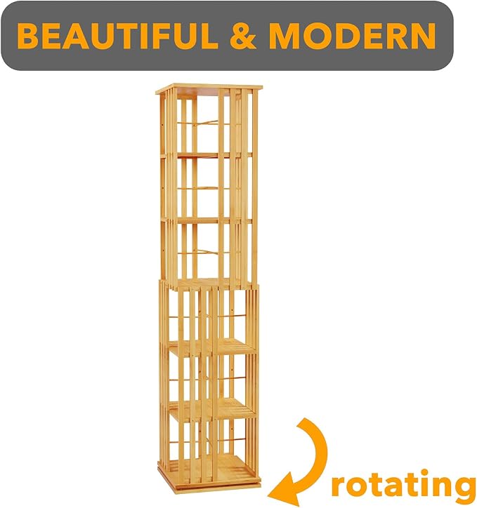 SpaceAid 6 Tier Rotating Bookshelf Tower, Bamboo Spinning Book Shelf, Revolving - Image 7