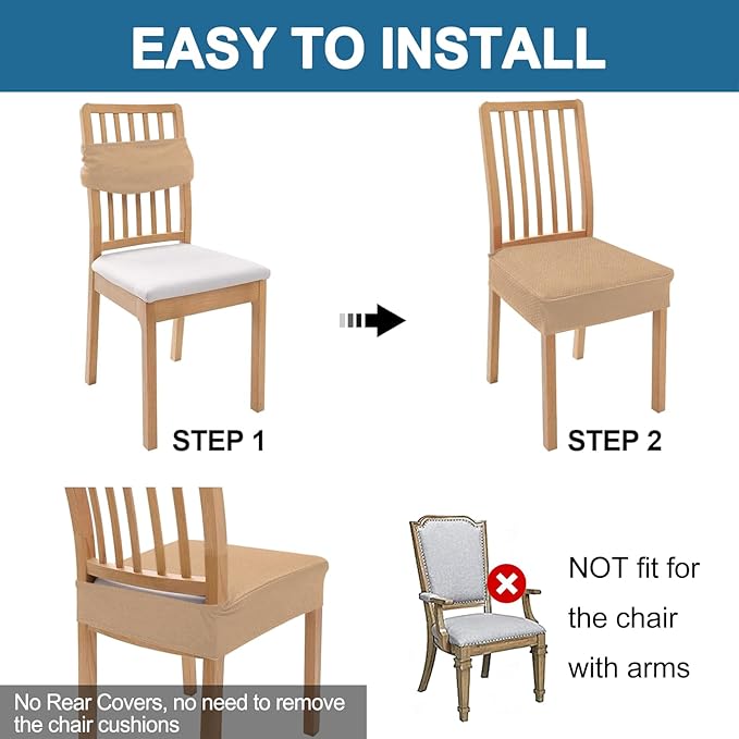 Smiry Waterproof Seat Covers for Dining Room Chairs Set of 8, Stretch Jacquard - Image 5