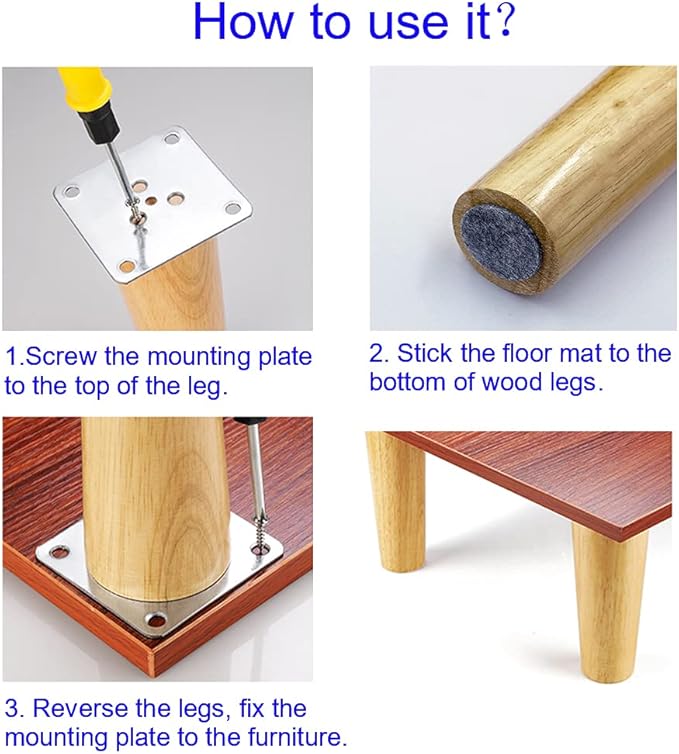 KITEVICH 4PACK Solid Wood Furniture Legs 6 Inch Sofa Legs, Replacement Legs Mid - Image 5