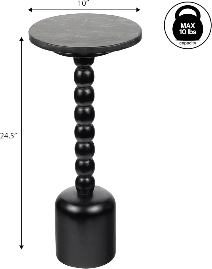 JONATHAN Y Turner 24.5" Black Mango Wood Round Drink Table, Tall Pedestal - Image 3