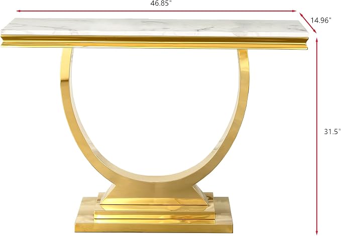 Henf 47" Marble Console Table Modern White Faux Marble Entryway Table - Image 2