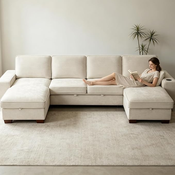 129" Convertible Sleeper Sofa Bed, L Shaped - Image 4