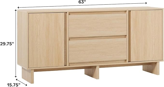 Walker Edison Modern Beveled 2-Door, 2-Drawer Sideboard, 63 Inch, Coastal Oak - Image 3