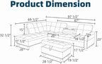 97.5" Leather L Shaped Couch Set Black, Modular Sectional Couches - Image 2