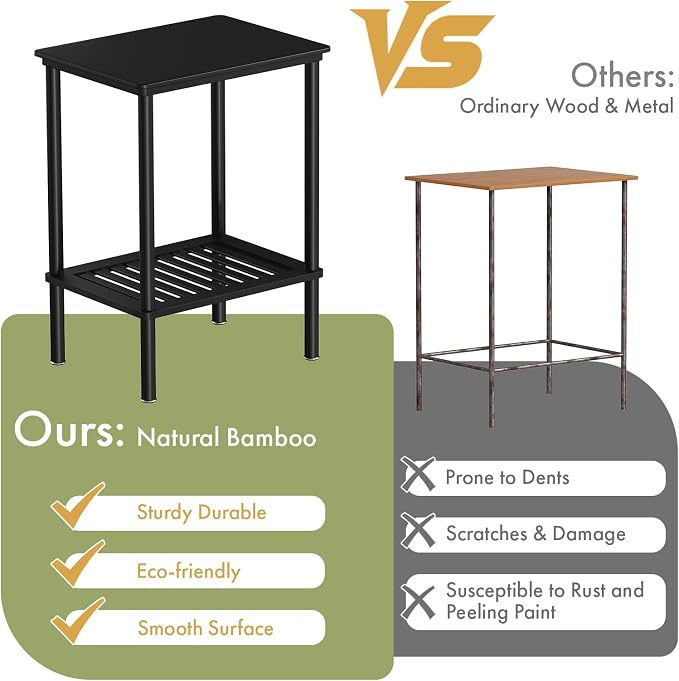 2 Tier Small Side Table, Bedside Table, Narrow Entryway Table, Bamboo End Table - Image 5
