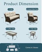 Patio Furniture Set, High Back Rattan Sofa & Swivel Rocker Chairs, Weather - Image 6