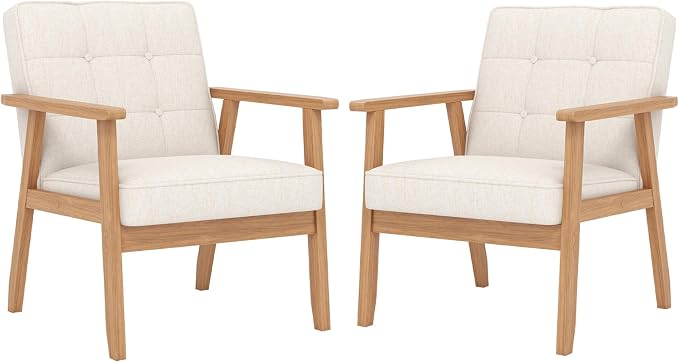 Modern Accent Chairs Set of 2, Upholstered Linen Fabric Leisure Chairs by Unknown