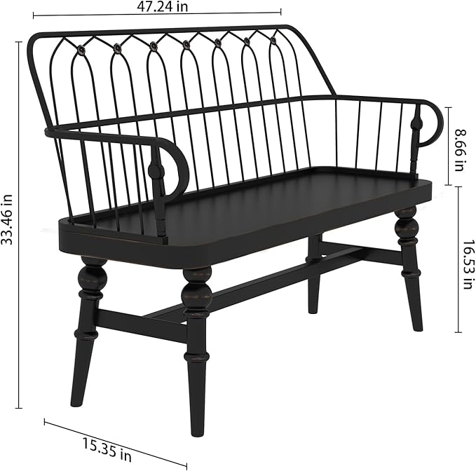 DIBRATY Entryway Bench, Spindle Back Wooden Dinning Bench, Farmhouse Foyer Bench - Image 2
