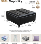 Tbfit Large Square Storage Ottoman Bench, Tufted Upholstered Coffee Table - Image 2