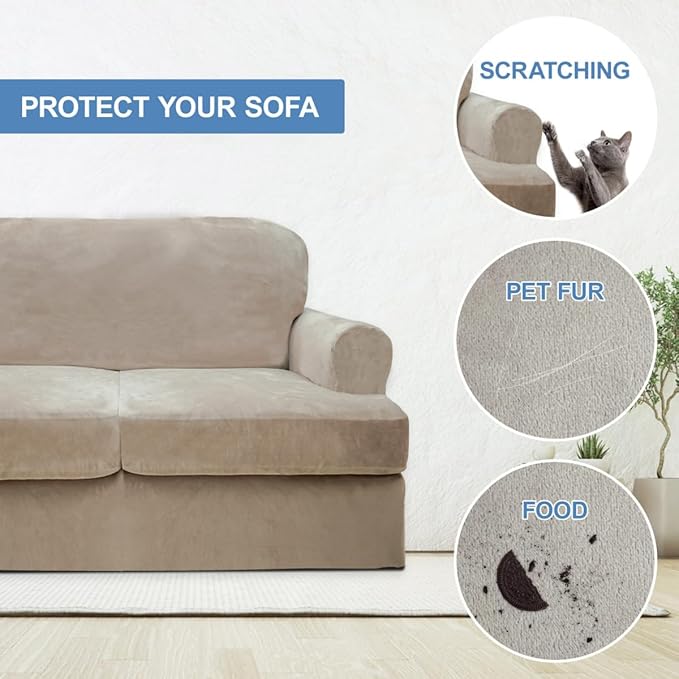 CUCRAF Cushion Sofa Cover 4 Piece Slipcovers, Soft Thick Velvet Couch Cover - Image 4