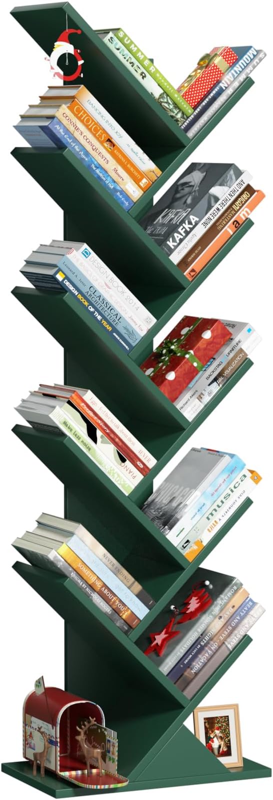 SHEEPAM 10 Tier Tree Book Shelf, Floor Standing Wood Bookshelf by SHEEPAM