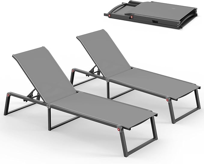 Aluminum Chaise Lounge Chair Outdoor, Foldable& No Assembly Patio Pool Lounge by Oasbira