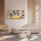 IARTTOP Large Boho Sun Wall Art Framed Wooden Art Wall Decor Rainbow Sun Rising - Image 7