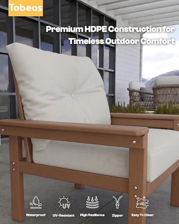 HDPE 3 Piece Patio Furniture Set, All-Weather Outdoor Couch Set - Image 7