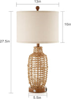 Rattan Table Lamps Set of 2 Wicker Lamps 3 Way Dimmable Touch Control Farmhouse - Image 2