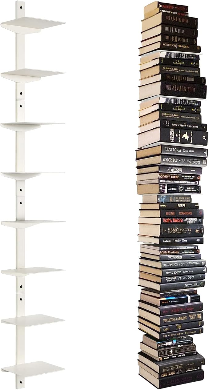 Floating Book Shelves for Wall, 8 Tier Invisible Floating Bookshelf, Vertical by ART-GIFTREE