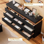 Garvee 9 Drawer Dresser for Bedroom - 63" Wide Chest of Drawers with LED Light and Charging Station, Large TV Stand Multi-Function Home Organizer for Living Room, Entryway, Hallway, Black - Image 4