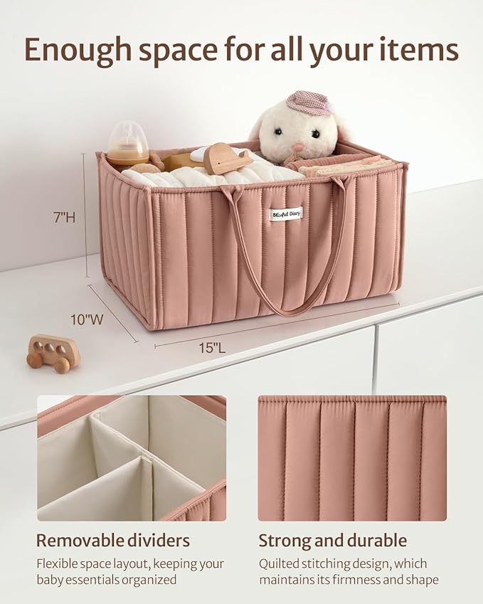 Blissful Diary Baby Diaper Caddy Organizer, Stylish Storage Basket - Image 3