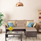 Tangkula Patio Corner Sofa Set 3 Piece, Outdoor Rattan Sofa Set, Includes - Image 4