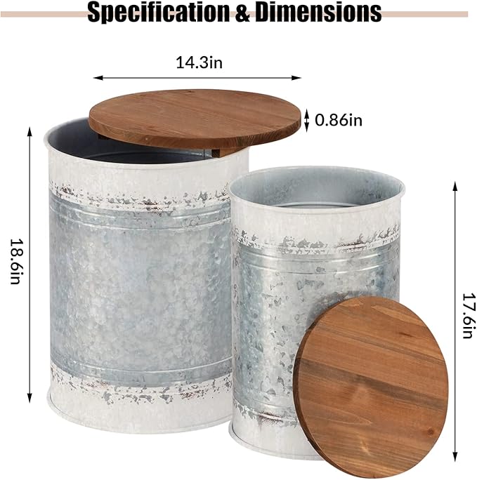 Poofzy Farmhouse End Tables Set of 2, Galvanized Metal Decor Side Table - Image 3