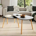 Coffee Table Set of 2 Black Solid Pine Wood Legs - Image 3