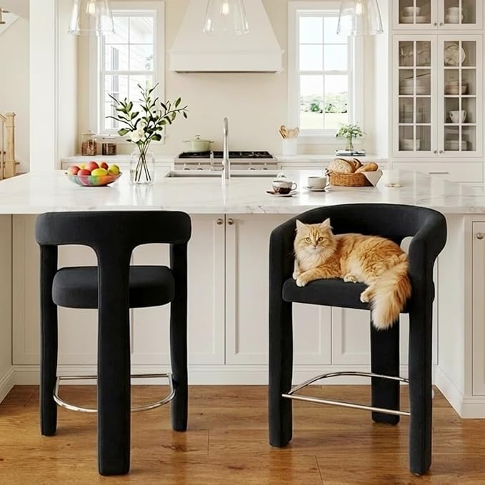 HNY 26 Inch Modern Tall Barrel Bar Stool, Velvet Upholstered Barstool - Image 7