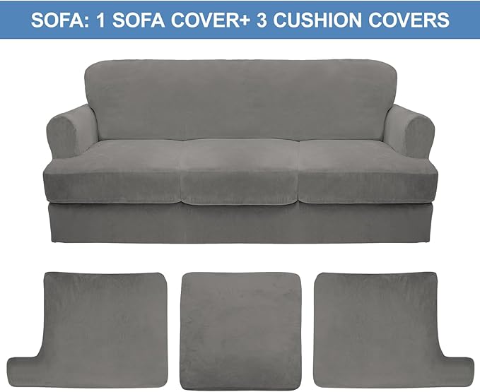 CUCRAF T Cushion Sofa Cover 4 Piece Slipcovers, Soft Thick Velvet Couch Cover - Image 5