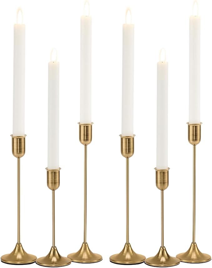 Brass Gold Candlestick Holders, Metal Taper Candle Holders Set of 6, Vintage by Batoslee