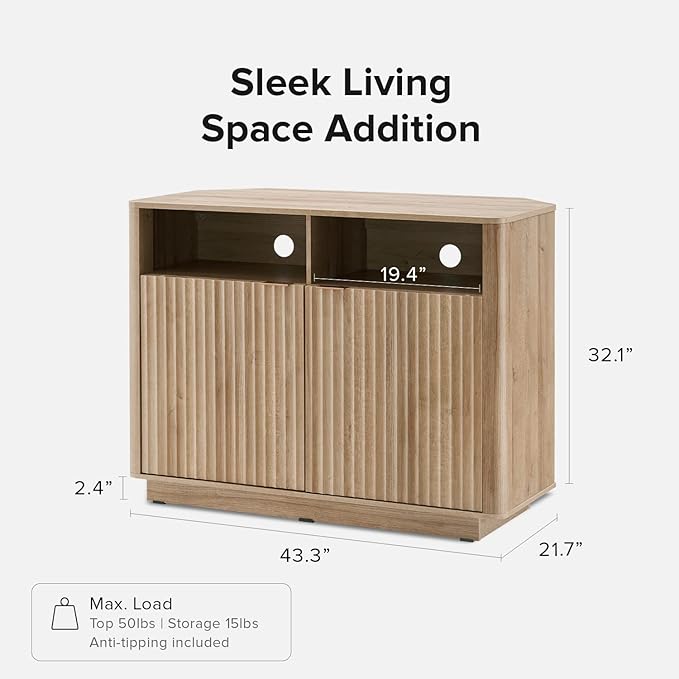 mopio Brooklyn Corner Storage Cabinet, Mid Century Modern Buffet, Entertainment - Image 2