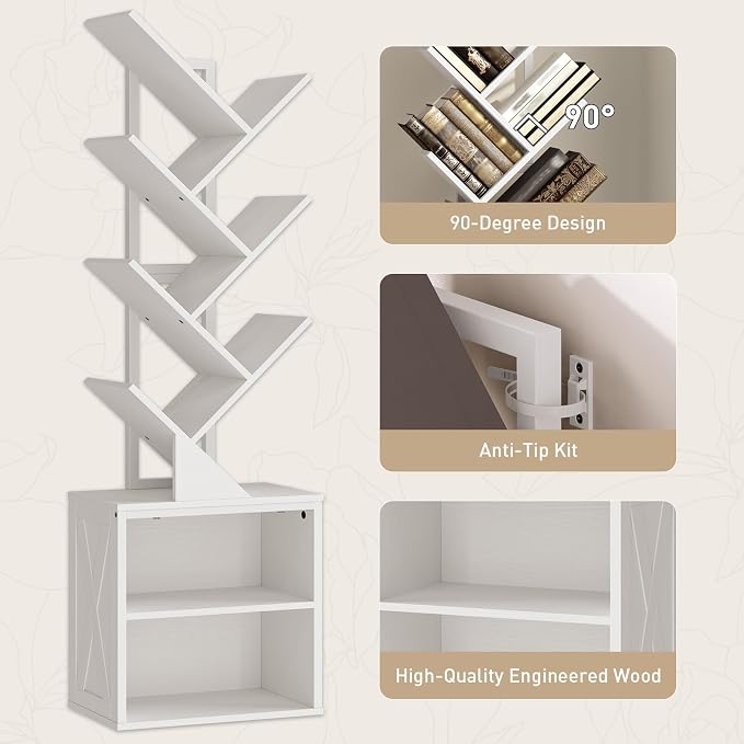 RALGEND Tree Bookshelf, 6 Tier Bookcase - Image 8